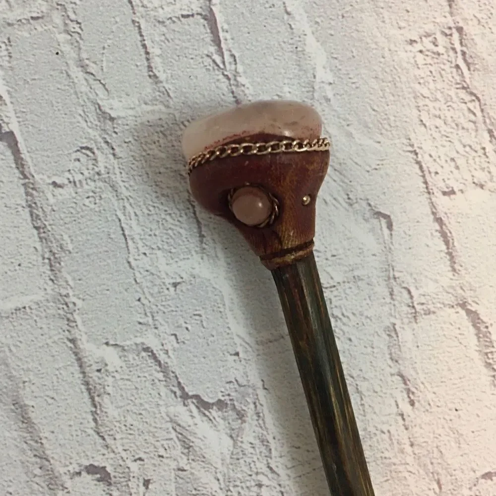 Handmade gemstone wooden hair pick
